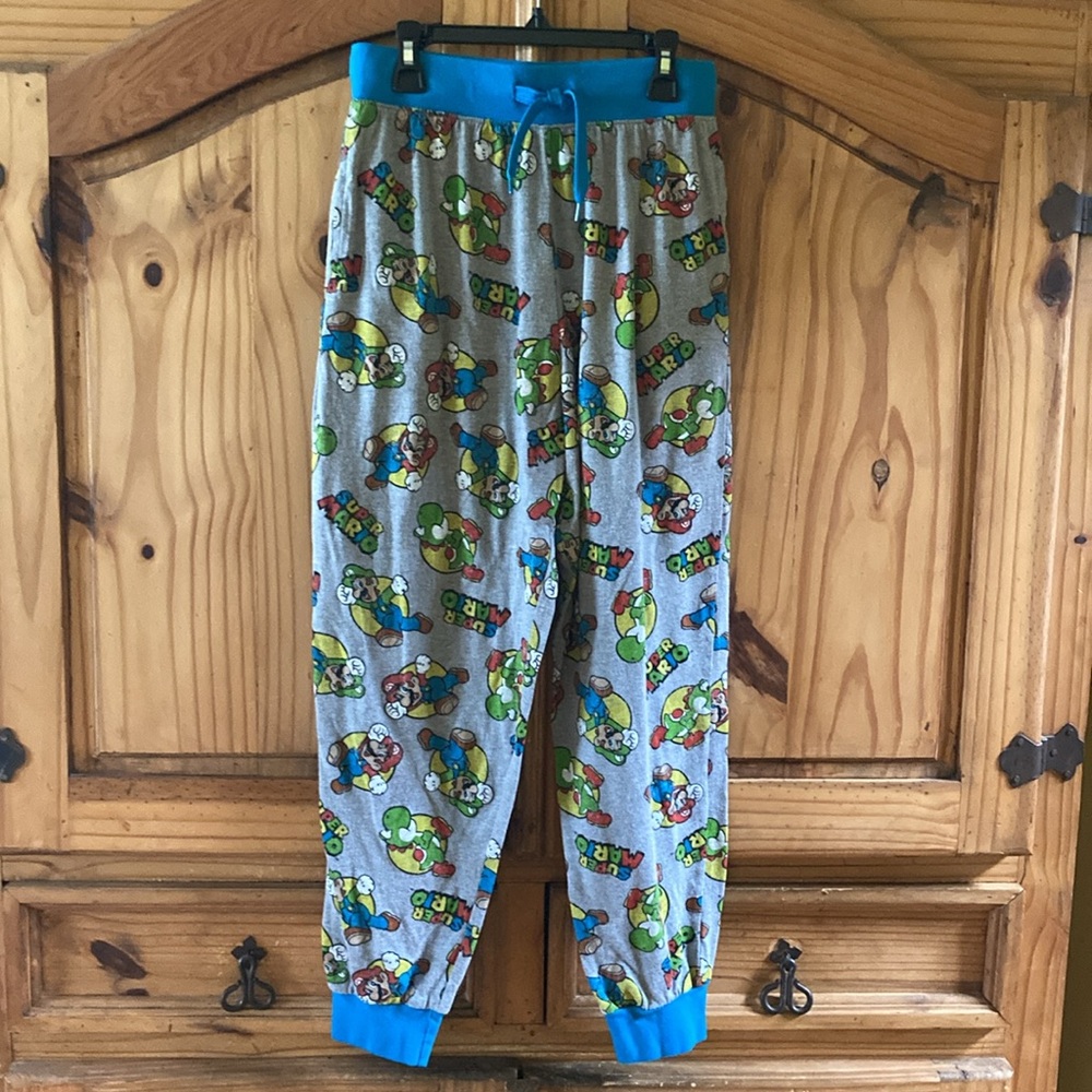 Adult Super Mario gray red blue green pajama lounge jogger pants size S